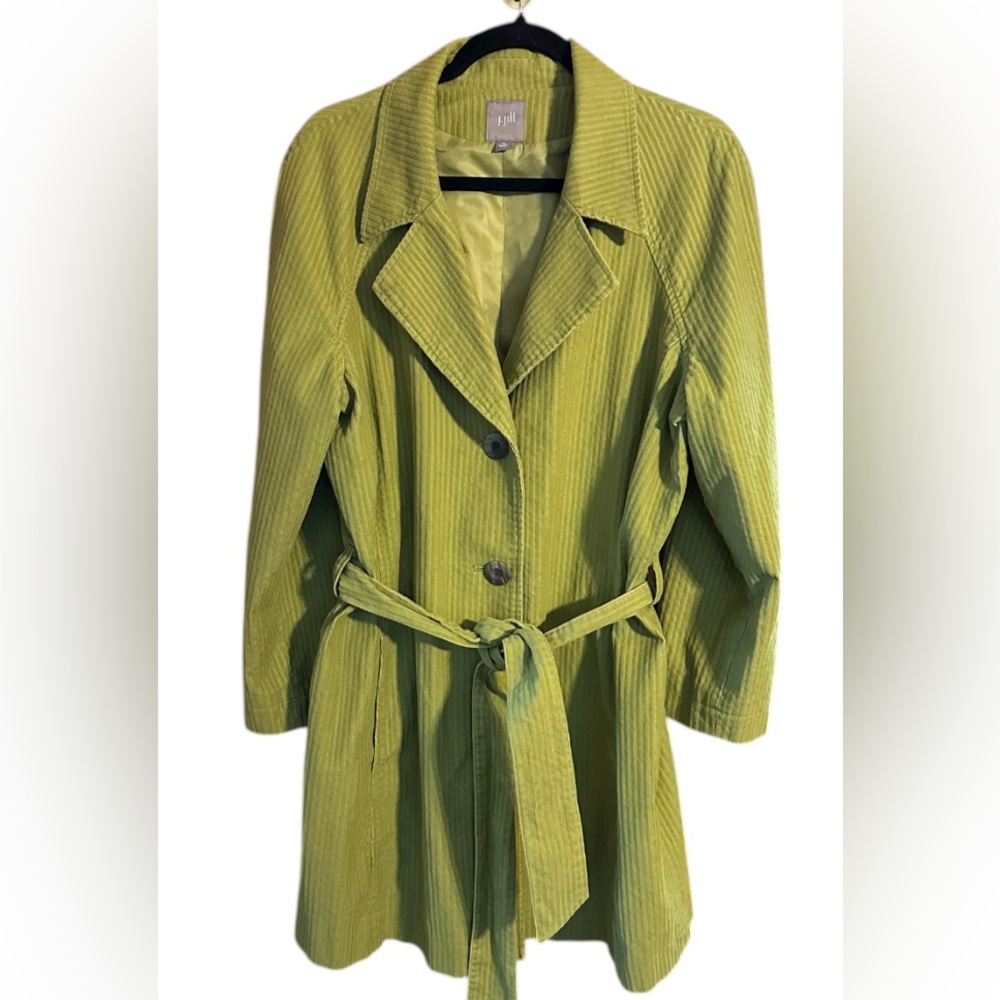 J. Jill Green Corduroy Belted Trench
Coat Jacket Size XL. Lined, Pockets - Picture 2 of 8